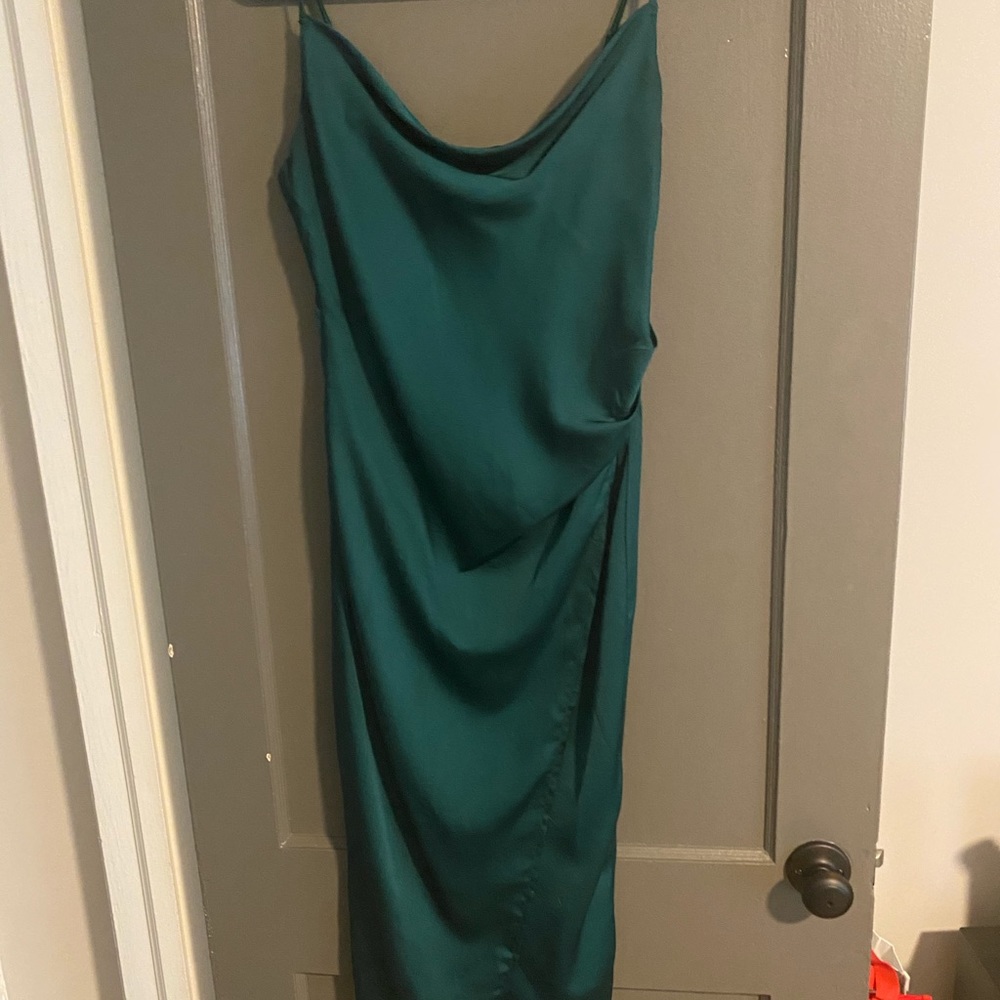 Green satin midi dress